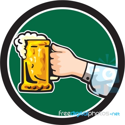 Hand Holding Mug Beer Circle Retro Stock Image