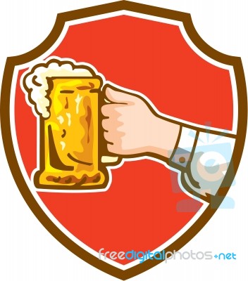 Hand Holding Mug Beer Crest Retro Stock Image