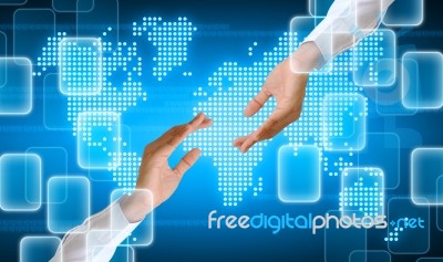 Hand Holding On Technology Background Stock Photo