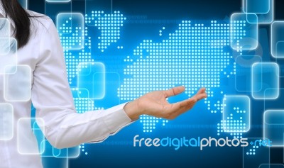 Hand Holding On Technology Background Stock Photo