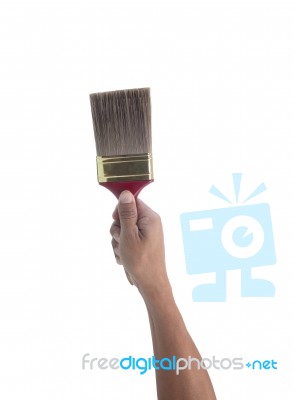 Hand Holding Painting Brush Isolated White Stock Photo