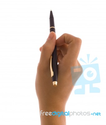 Hand Holding Pen Stock Photo