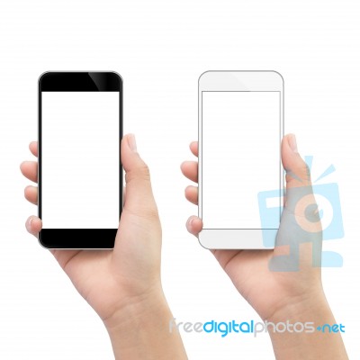 Hand Holding Phone Isolated On White Clipping Path Inside Stock Photo