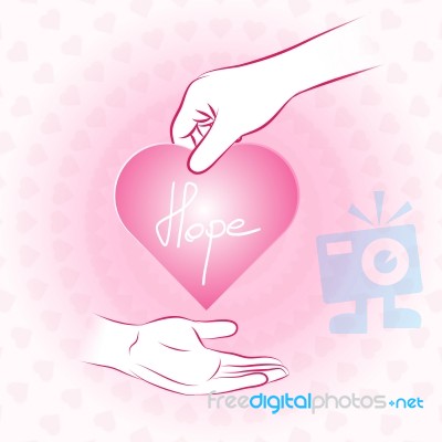 Hand Holding Pink Heart With Hope And Give Or Share To Other Han… Stock Image