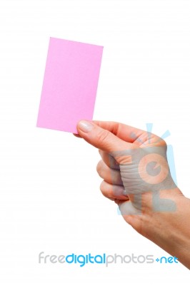 Hand Holding Pink Sheet Stock Photo