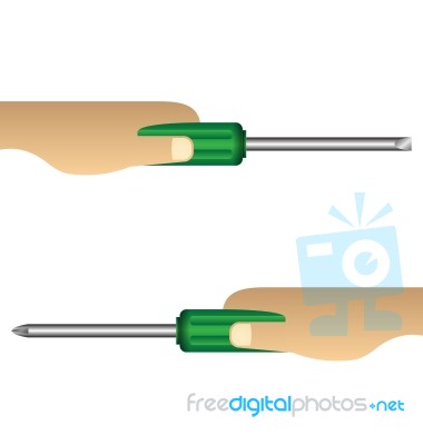 Hand Holding Screwdriver On White Background Stock Image