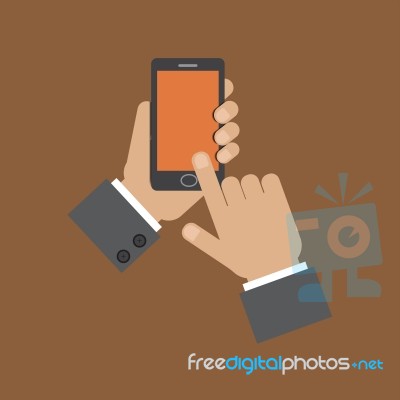 Hand Holding Smart Phone And Touching Screen Stock Image