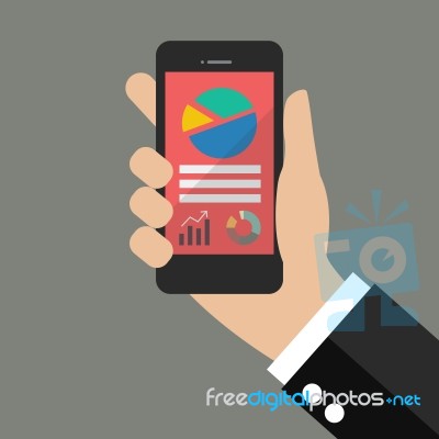 Hand Holding Smart Phone With Analyzing Graph Stock Image