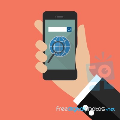 Hand Holding Smart Phone With Search Engine Icon Stock Image