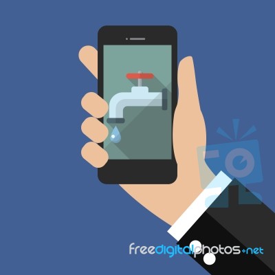 Hand Holding Smart Phone With Water Tap Icon Stock Image