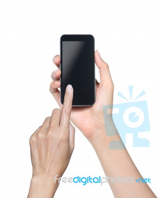 Hand holding smartphone Stock Photo