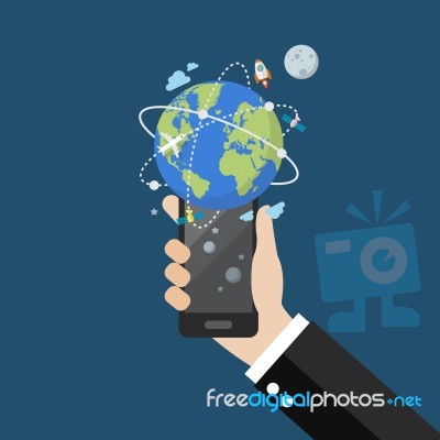 Hand Holding Smartphone With Global Network Connection Stock Image