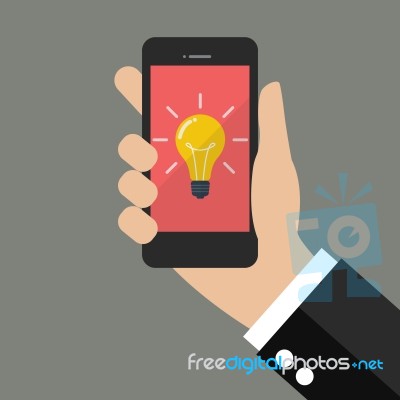 Hand Holding Smartphone With Light Bulb On Display Stock Image