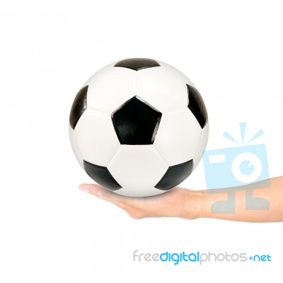 Hand Holding Soccer Ball Stock Photo