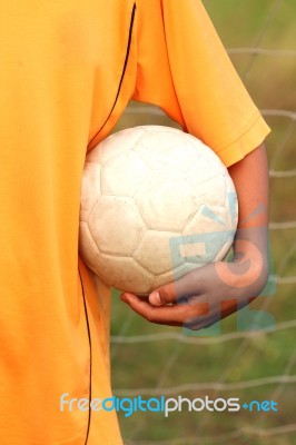 Hand Holding Soccer Ball Stock Photo