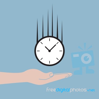 Hand Holding Time Clock Falling Stock Image