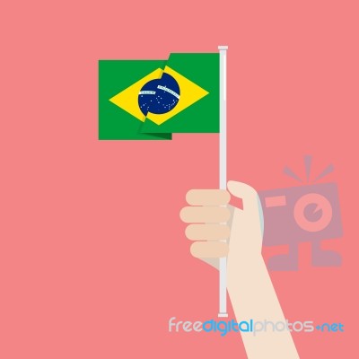 Hand Holding Up Brazil Flag.  Illustration Stock Image