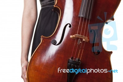 Hand Holding Violoncello Stock Photo