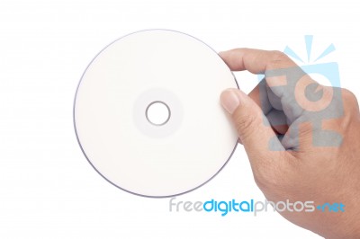 Hand Holding White Blank CD Or DVD   Stock Photo