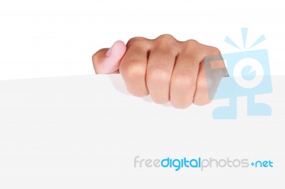 Hand Holding White Board Stock Photo