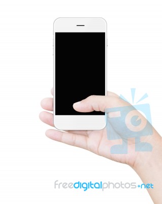 Hand Holding Smartphone Clipping Path Display Isolated White Stock Photo