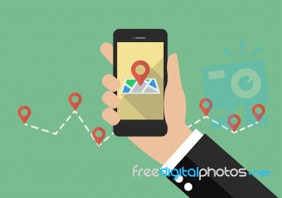 Hand Holds Smartphone With City Map Gps Navigator Stock Image