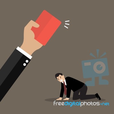 Hand Of Boss Showing A Red Card To His Employee Stock Image