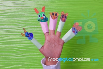 Hand Of Children Playing And Toy Made From Papper Stock Photo