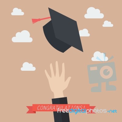 Hand Of Graduate Throwing Graduation Hats In The Air Stock Image