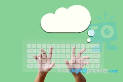 Hand On Keyboard With Cloud Stock Image