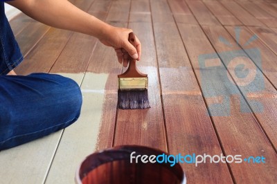 Hand Painting Oil Color On Wood Floor Use For Home Decorated ,ho… Stock Photo