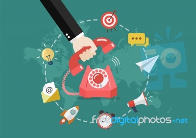 Hand Picking Up The Phone With Business Icons Infographic Stock Image