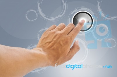 Hand Press Download Button Stock Photo