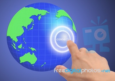 Hand Pressing Button On Globe Stock Image