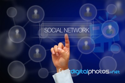 Hand Pressing Button Social Network Stock Image