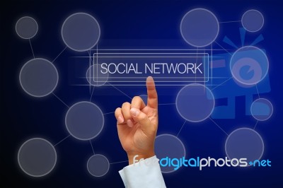 Hand Pressing Button Social Network Stock Image