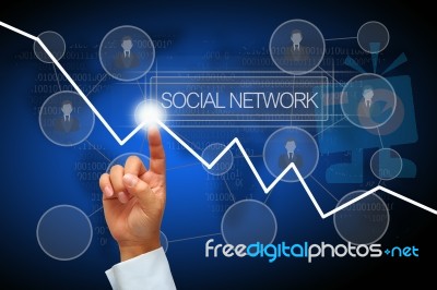 Hand Pressing Button Social Network Stock Image