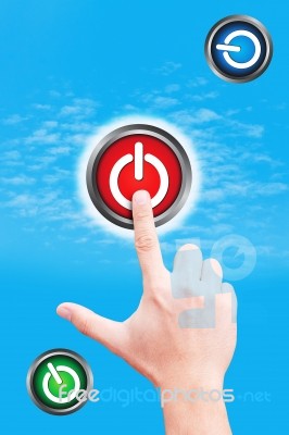 Hand Pressing Off Button Stock Photo