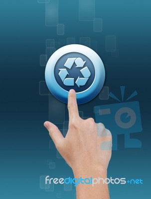 Hand Pressing Recycle Button Stock Photo