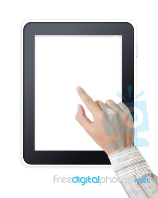 Hand Pressing Tablet Pc Stock Photo