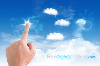 Hand Pressing Touch Screen Stock Image