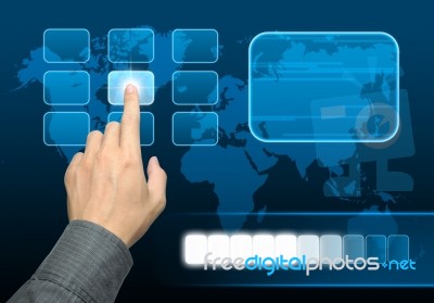 Hand Pushing Button Stock Photo