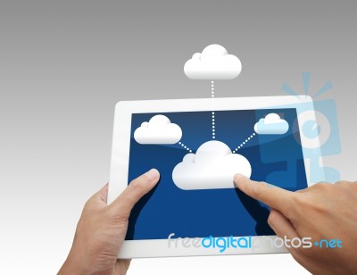 Hand Pushing Cloud Icons Stock Photo