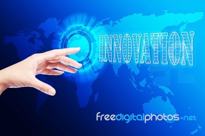 Hand Pushing Innovation Button Stock Image