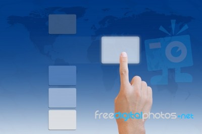 Hand Pushing Touch Screen Button Stock Photo