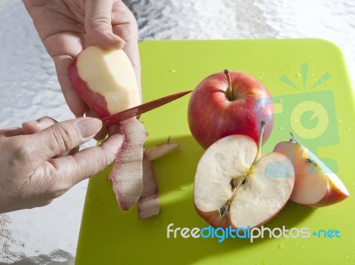 Hand Sliced Apples Peel Stock Photo