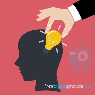 Hand Stealing Idea Light Bulb From Head Stock Image