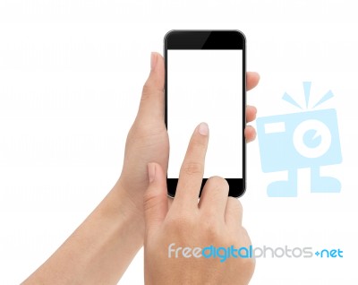 Hand Touch Phone Isolated With Clipping Path On White Background… Stock Photo