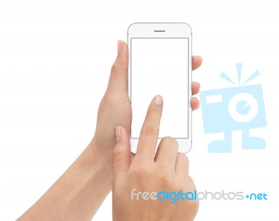 Hand Touch Phone Isolated With Clipping Path On White Background… Stock Photo