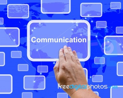 Hand Touching Communication Button Stock Photo